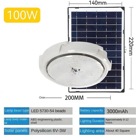 (100W) Lampe solaire d'intérieur/extérieur (plafond, jardin, couloir, salon) - Compatible avec les luminaires de plafond, d'extérieur et de jardin. (1/5)