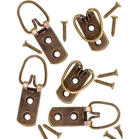 Lot de 20 crochets anciens pour cadres avec vis, finition bronze et cuivre, pour cadres photo, miroirs, étagères et décoration murale (1/5)
