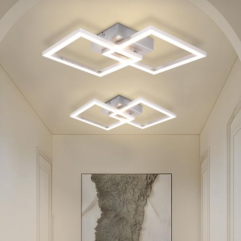 Plafonnier LED Salon - 2er Design moderne Lampe de cuisine 24W 4000K Lampe de salon chambre éclairage de plafond couloir Plafonnier carré Argent pour salle à manger Bureau