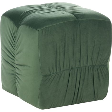 Puf boho cuadrado decorativo dormitorio sala de estar reposapiés terciopelo verde Turley (1/5)