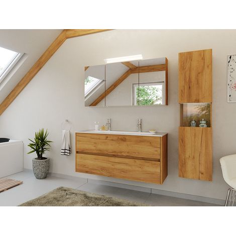 Doppel-Badmöbel Set Taifun 3tlg. 120 cm mit Spiegelschrank und Hochschrank eiche (1/5)