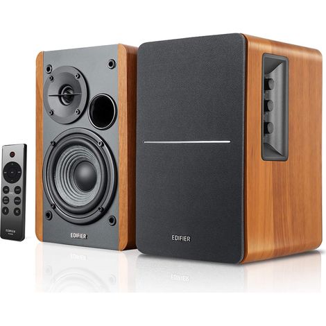 Enceintes de Bibliothèque Bluetooth Actives - Entrée Optique - Enceinte de Moniteur de Studio sans Fil 2.0-42 W RMS avec Sortie de Ligne de Caisson de Basses - Grain de Bois