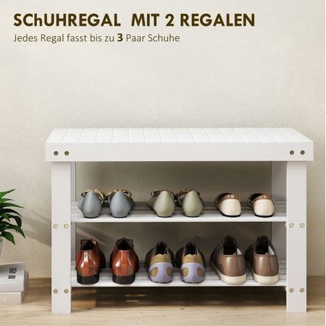 Schuhbank 70 x 28 x 45 cm aus weißem Bambus mit 2 Ablagen, platzsparend – MEUBLIV (1/5)