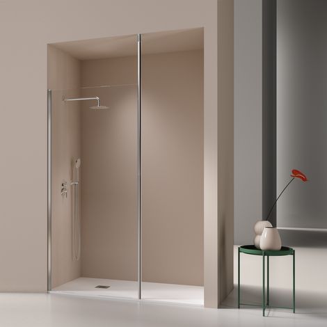 Walk In Duschwand mit Deckenstrebe FRESH LEVANTE chrom - Glas 8mm / 110-111 cm / mit Sichtschutz