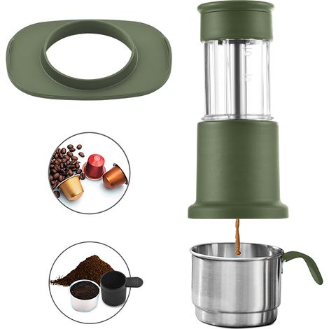 Cafetière portable 2 en 1, compatible avec les capsules NES et le café moulu. Cafetière à pression manuelle avec tasse en acier inoxydable de 120 ml, réservoir d'eau de 80 ml et support adaptateur pou (1/5)