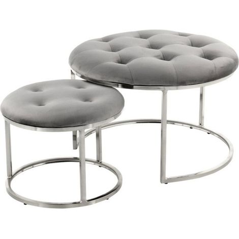 Lot de 2 Tabourets "Becky" 60cm Gris & Argent (1/3)