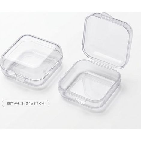 Lot de 2 boîtes de rangement transparentes miniatures – Boîtes carrées 3,4 × 3,4 cm avec fermeture à clic – Pour bijoux, perles, médicaments et loisirs créatifs (1/5)