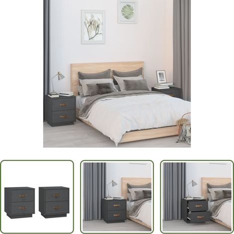vidaXL Kiefer Nachttisch - Nachttische 2 Stk. Grau 40x34x45 cm Massivholz Kiefer (1/5)