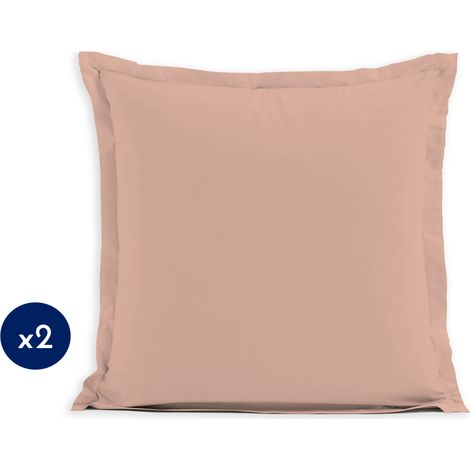 Lot de 2 taies carrées coton 57 fils Rose 63x63 cm