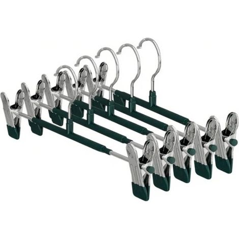 Pack de 5 perchas con pinza para pantalón de acero inoxidable revestido de plástico verde, antideslizante, para pantalones y faldas, uso doméstico (1/5)
