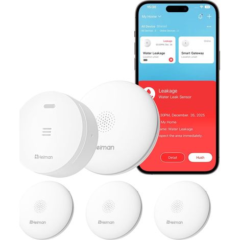 Détecteur de Fuite d'eau Intelligent avec Passerelle, Alerte App, Batterie 10 Ans, IP67 Étanche, Capteur WiFi pour Cave (1/5)