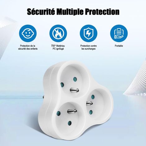 Multipresa triangolare tripla 3 in 1 da 16 A, presa di corrente a parete 3 in 1 con blocco di sicurezza per bambini integrato, ideale per camera da letto, ufficio, casa, 16 A, 230 V, bianco (1/4)