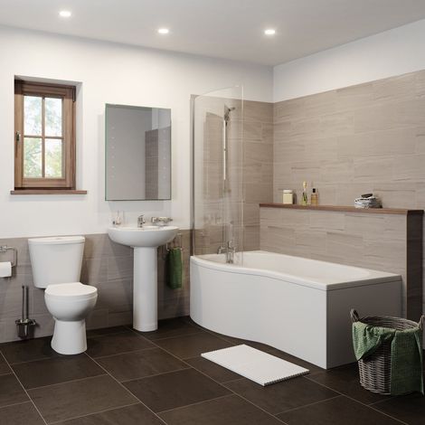Essentials P Bathroom Suite with Left Hand Bath (1/5)