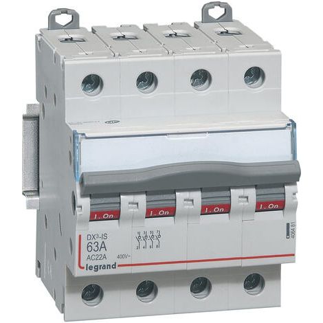 Legrand – Disjoncteur tétrapolaire 400V 20A à 63A – Courbe de déclenchement AC 22 A – Contacts à double coupure – Acceptent auxiliaire DX³