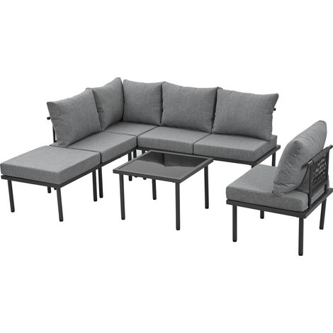 ELVMI Gartenlounge Set mit 4 Sesseln, 1 Sofa und 1 Couchtisch, Olefin, Grau (1/5)