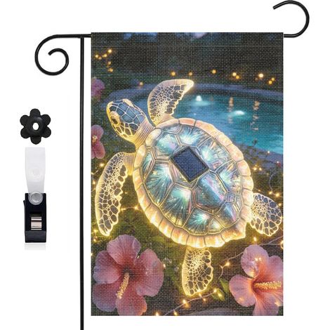 Drapeau de jardin bienvenue 30 x 45 cm motif tortue et décor marin magique toile double face (1/5)