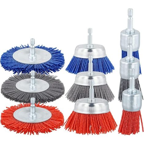 Drahtbürstenrad-Zubehör, Schleiffilament-Nylonbürste, 3er-Set mit 1/4-Zoll-Bohrer zum Entfernen von Rost und Farbe