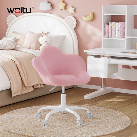 Woltu – Chaise de bureau enfant ergonomique – Design en forme de fleur – Hauteur réglable – Assise large en velours – Base métallique stable