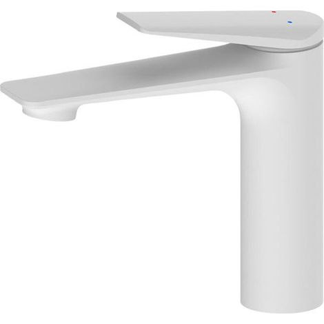 Waschtischarmatur aus reinem Kupfer, niedriges und kompaktes Design, Doppelbedienschalter, weiß.