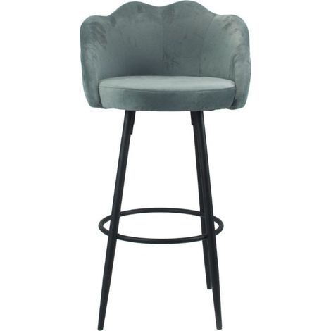 Gemütlicher grauer Samthocker Orel mit schwarz mattierten Beinen, Muschelform, 100 cm x 54 cm x 55 cm (1/3)