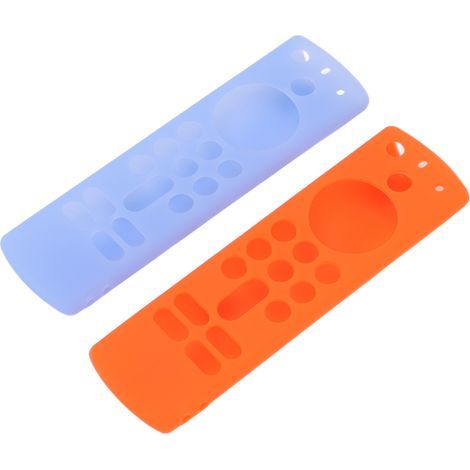 Lot de 2 coques de protection en silicone antidérapantes et antichoc pour télécommande vocale 3e génération. avec cordon. bleu et orange lumineux. (1/5)