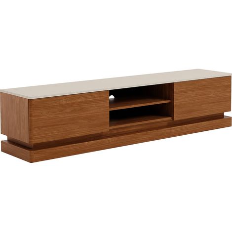 Mobile TV 2 cassetti e 2 nicchie con LED in MDF Naturale scuro e beige - DEVIKA di Pascal MORABITO