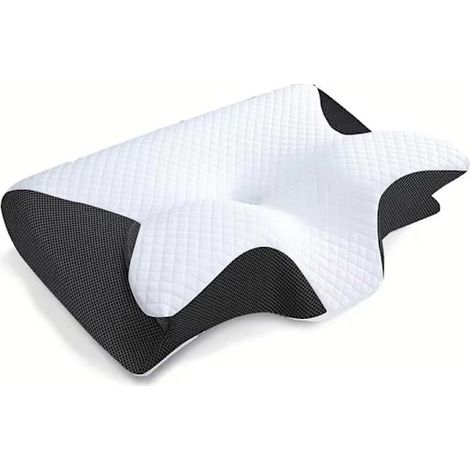 Oreiller cervical viscoélastique, oreiller orthopédique ergonomique 2 en 1 pour soulager les douleurs cervicales, oreiller de soutien profilé, 1 pièce, noir clair (prix réduit)-AquaForge (1/3)