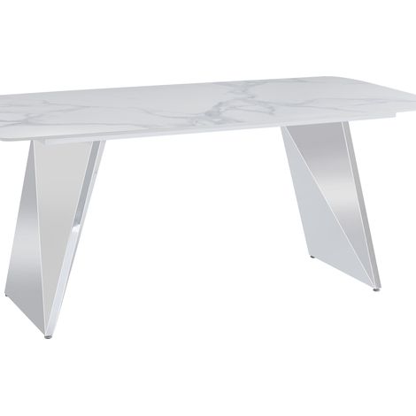 Table à Manger GRAFFI – 180x90 cm – Chrome & Céramique Marbre Blanc (1/4)