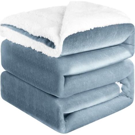 1 pièce Couverture polaire, Sherpa doux et moelleux, couverture en polyester, 200 x 230 cm, pour lit double ou canapé