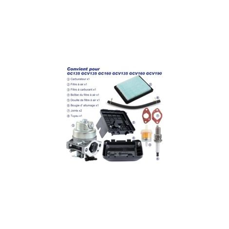Kit carburateur avec filtre à air pour Honda GCV135, GC160 et GCV190 : carburateur avec boîtier de filtre à air, filtre à essence, bougie, joint et durite.