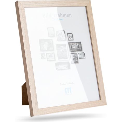 Cadre photo moderne en MDF naturel pour photos de 18x24 cm avec protection en verre acrylique,Peut être utilisé comme support de table ou pour le mur, en format portrait ou paysage. (1/5)