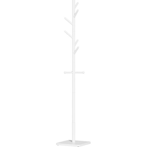 OUTBROS Porte-manteau en bois massif avec 9 crochets, 3 options de hauteur, pour manteaux, chapeaux, entrée, couloir, crochets et poteaux en bois d'hévéa, blanc nuage, ULSM001W-1 (1/5)