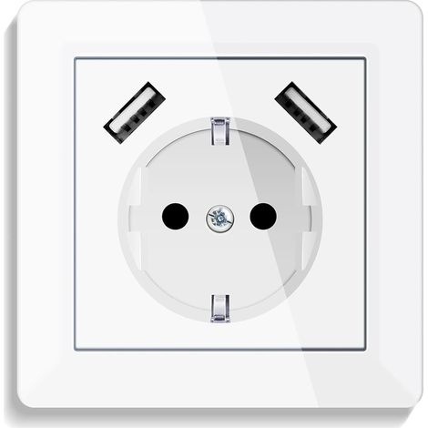 Prise USB System 55 - Blanc - Prise murale encastrée avec 2 chargeurs USB pour téléphones portables, tablette, MP3 (1/5)