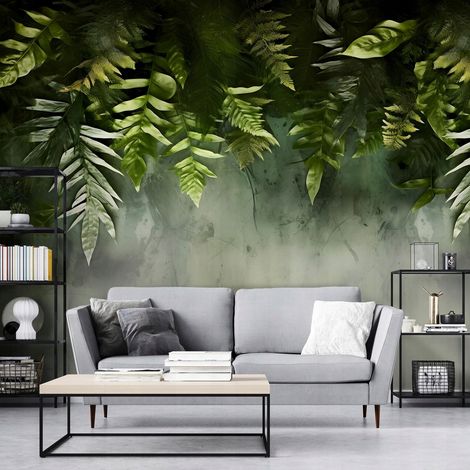 Vlies Fototapete Blätter 200x140 cm, Tapeten, für Wohn und Schlafzimmer, Vliestapete Wandtapete Tapete 3D Effekt- inkl. Kleister - tropisch botanisch Natur grün, WallArena