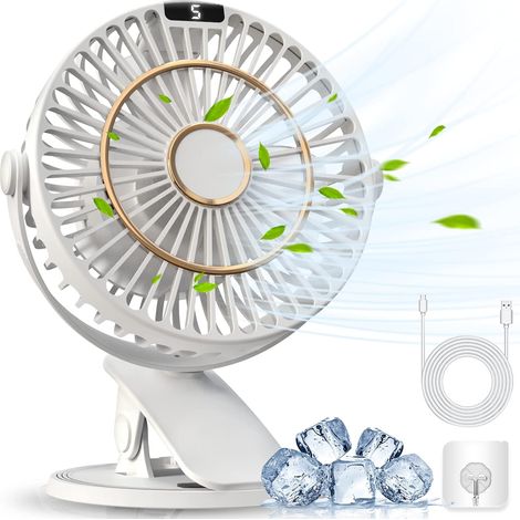 Mini Fan, Quiet, 5 Speed Levels, Clip, Table Fan with Battery, Mini Fan, USB, 720° Rotation Setting, Suitable for Home/Office/Outdoor/Travel (1/5)