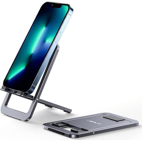 Support téléphone réglable pliable – Aluminium, stable, transport facile – Bureau ou voyage (1/5)