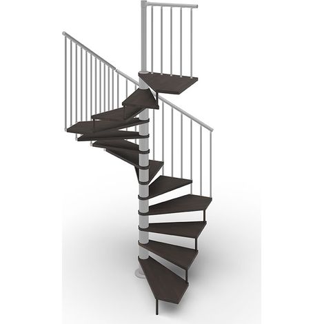 Escalier colimaçon 15 marches - Hauteur à franchir 3.08m à 3.60m - Ø 120cm - Trémie carrée - Structure grise et marches wengé - TEKLA120/SGMWEN-15