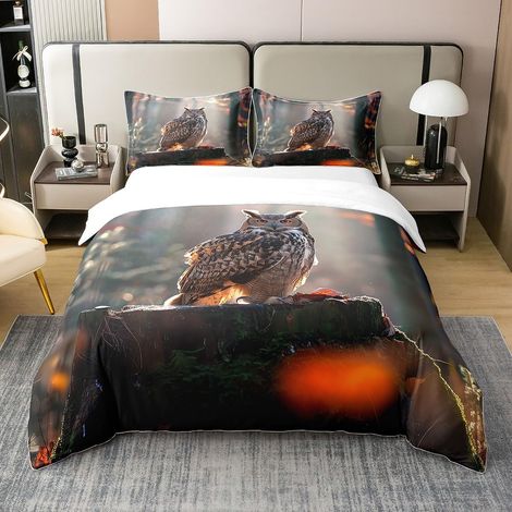 Housse de couette 100 % coton - 135 x 200 cm - Motif : animaux sauvages en 3D - Imprimé arbre des bois - Pour chambre à coucher - Noir, marron, gris, safari - Pour enfants, garçons et filles (1/5)