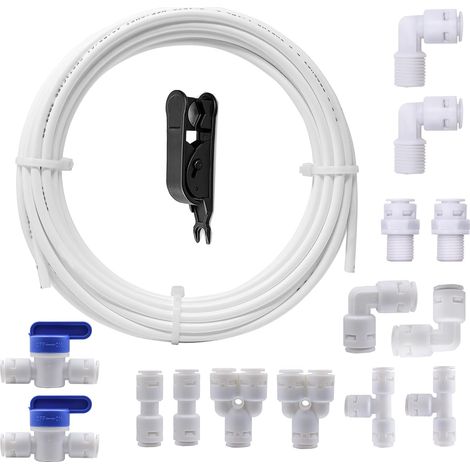 10 Mètres 1/4" Tuyau d’alimentation en Eau Tube et Kit de Connecteurs de Réfrigérateur +14 pièces RO Raccord de filtre à eau pour Réfrigérateur de Style Européen Double Réfrigérateur (1/5)