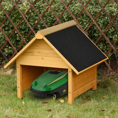 Garage pour robot tondeuse 75x76x70 cm en bois jaune, protection pluie UV, design moderne FloraGrace (1/5)