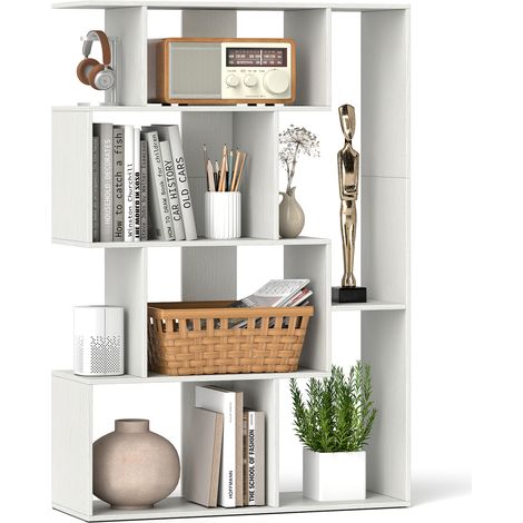 Bibliothèque Géométrique à Dos Ouvert, 6 Cubes avec Kits Anti-basculement, Étagère de Rangement Autoportante 80 x 30 x 119 cm pour Bureau, Salon, Blan (1/5)