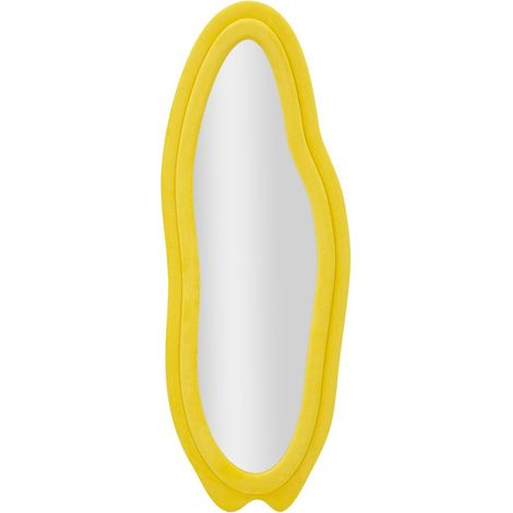 Specchio da parete Chanele dalla forma organica in velluto giallo 67x166 cm (1/5)