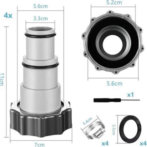 2 Adaptateur de tuyau de piscine de rechange pour pompe Intex A, raccord pour tuyau de 32 mm et 38 mm (1/4)