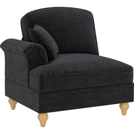 Divano angolare 92.5x75x26 cm, schienale segmentato, cuscino mobile, gonna removibile, ciniglia, nero (1/5)