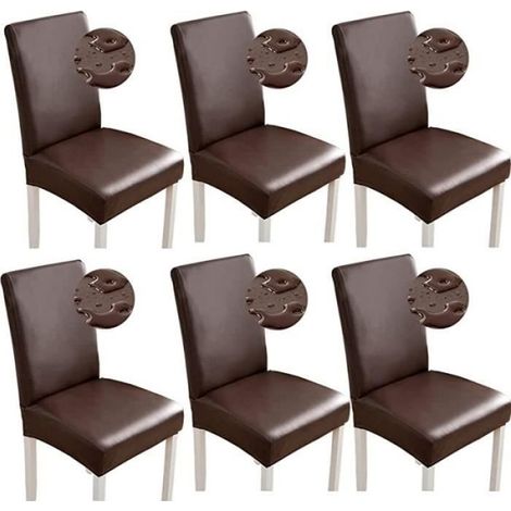 Housses de chaise - - Lot de 6 - Cuir synthétique - Imperméables - Extensibles