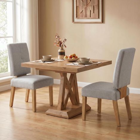 Lot de 2 chaises de salle à manger en bois - Assise en éponge épaisse – Chaises de réception en Tissu lin-coton et Bois Massif,48x45x93cm,gris clair (1/5)