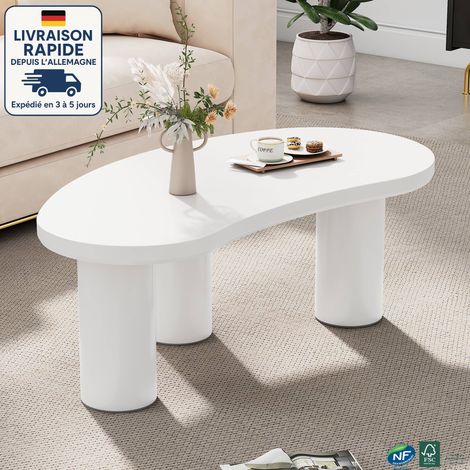 MODFU - Tavolino da caffè LED irregolare, 1 cassetto, adatto per camera da letto e soggiorno, MDF, carico 80 kg, bianco (1/5)