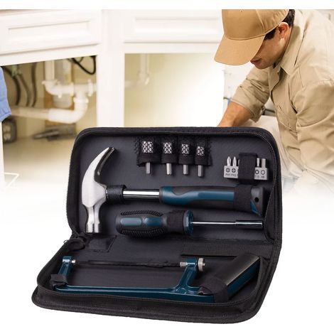 Ensemble d'outils à main multifonctionnels pour la maison et le garage, avec boîte de rangement (15 pièces). (1/5)
