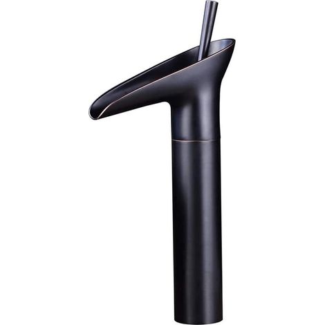 Robinet Mitigeur Lavabo Rétro Brossé en Bronze Noir, Mélangeur d'Eau Chaude et Froide à Un Trou avec Bec Haut (1/5)