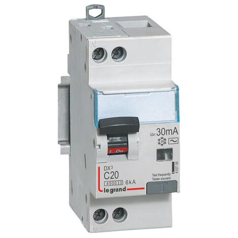 Disjoncteur diff DX³ 4500 vis/vis -U+N 230V 20A - typeAC 30mA - courbe C - 2 modules - Neutre A Droite - 410706 (1/3)